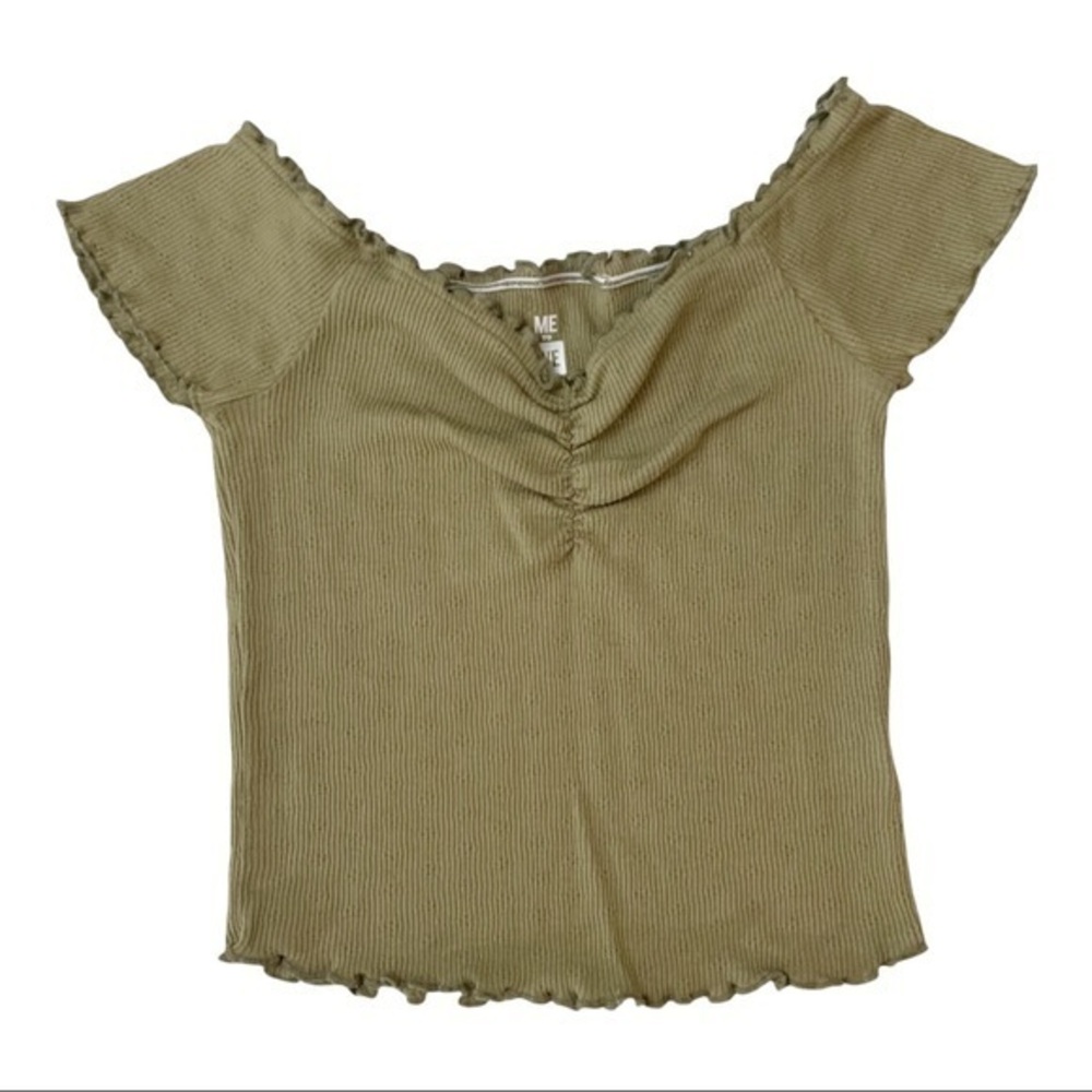 ME TO WE green rib knit crop top XS